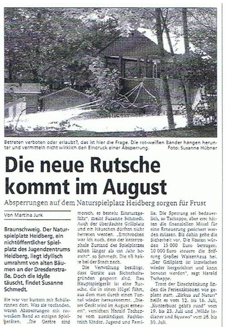 Zeitungsartikel neue Rutsche Jugendzentrum heidelberg